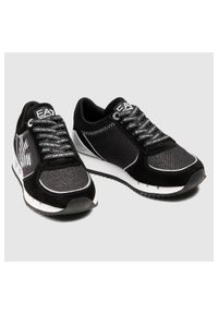EA7 Emporio Armani - EA7 Czarne sneakersy damskie ze srebrnym logo, Rozmiar 40. Kolor: czarny. Materiał: zamsz, skóra, materiał. Wzór: aplikacja #6