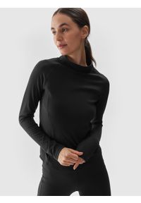 4f - 4F Longsleeve do jogi i pilatesu szybkoschnący damski - czarny XL. Kolor: czarny. Materiał: dzianina, włókno, syntetyk, materiał, elastan. Długość rękawa: długi rękaw. Długość: długie. Wzór: gładki, ze splotem, jednolity. Sport: joga i pilates