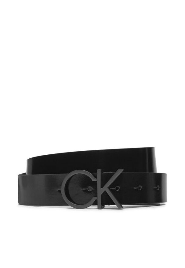 Calvin Klein Pasek Damski Logo K60K612396 Czarny. Kolor: czarny. Materiał: skóra