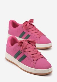 Born2be - Różowe Sneakersy z Ozdobnymi Paskami Rilanira. Okazja: na co dzień. Zapięcie: pasek. Kolor: różowy. Materiał: jeans. Wzór: paski #6