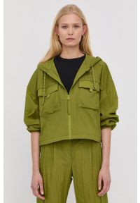 Patrizia Pepe kurtka damska kolor zielony przejściowa oversize. Kolor: zielony. Materiał: materiał. Wzór: aplikacja