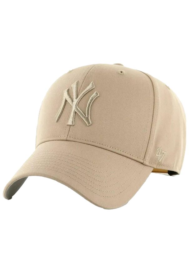 47 Brand - Czapka z daszkiem dla dzieci MLB New York Yankees Kids Cap. Kolor: beżowy. Materiał: wełna, akryl