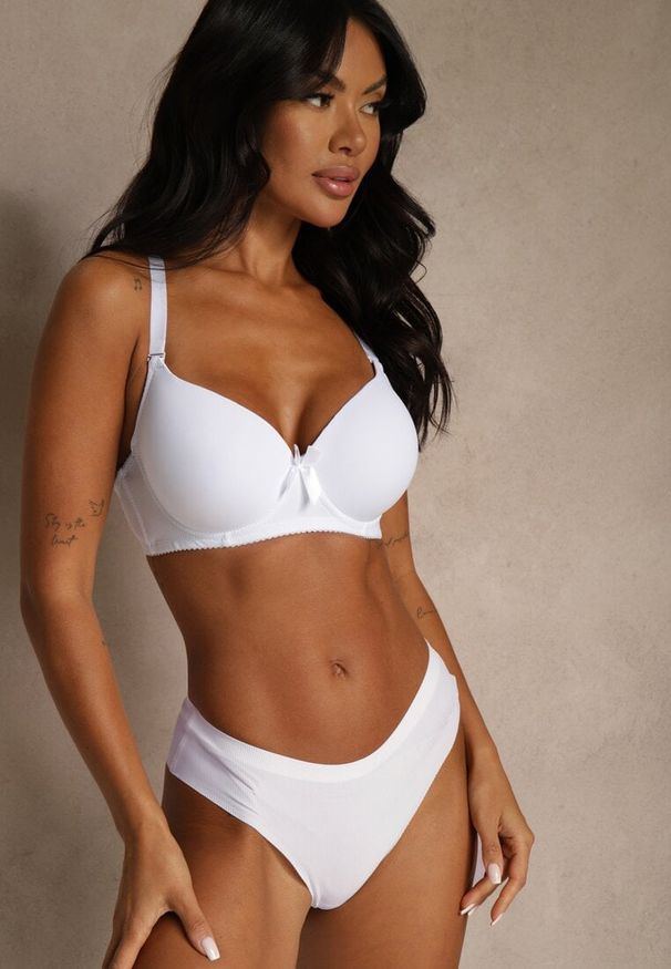 Renee - Biały Biustonosz o Gładkim Wykończeniu z Kokardką Phiphise. Kolor: biały. Wzór: gładki