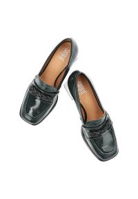 Zielone Półbuty Simen Eleganckie Skórzane Buty Na Obcasie. Zapięcie: klamry. Kolor: zielony. Materiał: skóra. Obcas: na obcasie. Styl: elegancki. Wysokość obcasa: średni #4