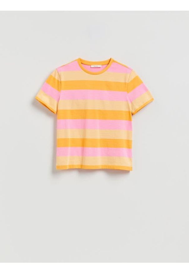 Reserved - Bawełniany t-shirt w paski - jasnożółty. Kolor: żółty. Materiał: bawełna. Wzór: paski