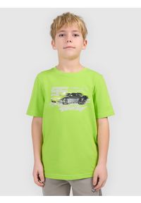 4f - 4F T-shirt regular z nadrukiem chłopięcy - zielony 140 (9-10 lat). Okazja: na co dzień, na uczelnię. Kolor: zielony. Materiał: skóra, bawełna, materiał. Wzór: nadruk. Sezon: lato. Styl: klasyczny, casual #1