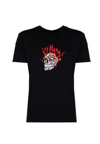 Les Hommes T-Shirt "On Fire" | LBT1002700P | Mężczyzna | Czarny. Okazja: na co dzień. Kolor: czarny. Materiał: bawełna. Wzór: nadruk. Styl: casual #1