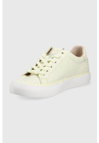 Calvin Klein tenisówki damskie kolor żółty. Nosek buta: okrągły. Zapięcie: sznurówki. Kolor: żółty. Materiał: guma