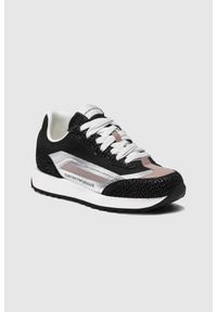 Emporio Armani - EMPORIO ARMANI Czarne sneakersy damskie ze srebrnymi elementami, Rozmiar 36. Kolor: czarny. Materiał: zamsz, skóra, materiał. Szerokość cholewki: normalna