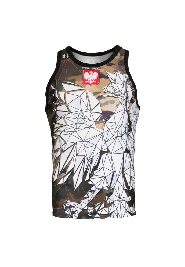 Koszulka sportowa bez rękawów męska Tank top rashguard EXTREME HOBBY POLSKA CAMO. Kolor: zielony, wielokolorowy, brązowy. Materiał: poliester, elastan. Długość rękawa: bez rękawów. Styl: sportowy. Sport: fitness