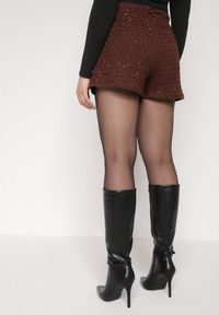 Born2be - Brązowe Spódnico-Szorty z Wełną i Cekinami Fedara. Okazja: na co dzień. Kolor: brązowy. Materiał: wełna. Styl: klasyczny, casual #7
