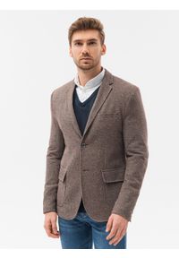 Ombre Clothing - Marynarka męska casual M162 - brązowa - XXL. Okazja: na co dzień. Kolor: brązowy. Materiał: bawełna, dzianina, poliester. Styl: casual #5