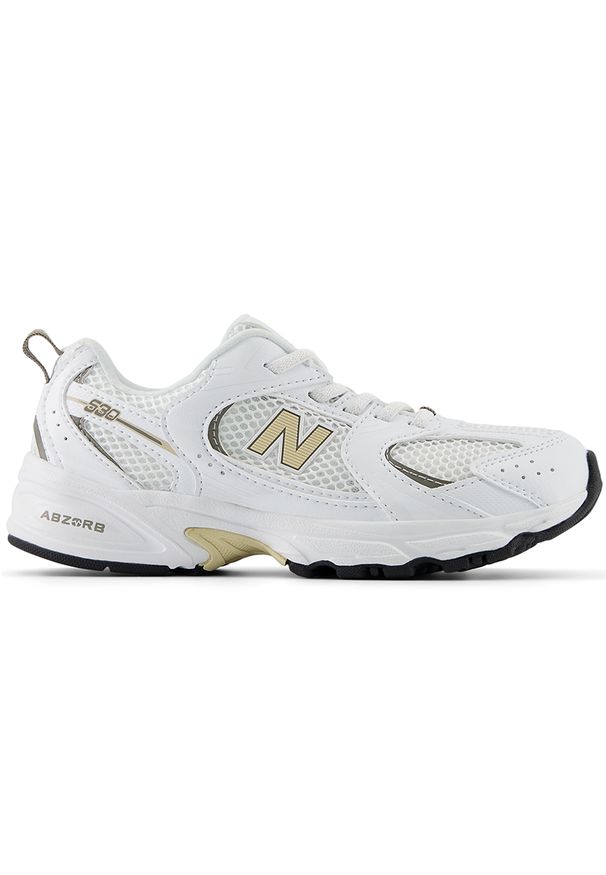 Buty dziecięce New Balance PZ530SO – białe. Kolor: biały. Materiał: materiał, syntetyk, guma. Szerokość cholewki: normalna