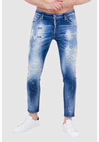 DSQUARED2 Niebieskie jeansy męskie skater jean. Kolor: niebieski. Wzór: aplikacja