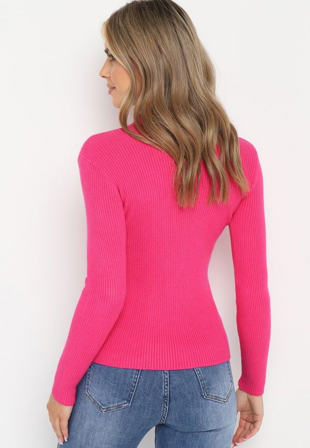 Born2be - Różowy Sweter z Golfem z Ozdobnym Wycięciem Essine. Typ kołnierza: golf. Kolor: różowy. Materiał: materiał. Sezon: zima