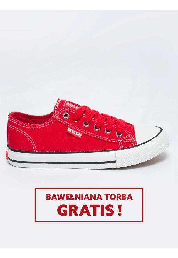 Big-Star - Trampki męskie niskie czerwone JJ174609 603. Kolor: czerwony. Materiał: bawełna, jeans, skóra. Styl: sportowy, klasyczny