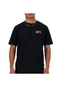 Koszulka męska New Balance MT41908BK - czarna. Kolor: czarny. Materiał: bawełna, dresówka. Długość rękawa: krótki rękaw. Długość: krótkie. Wzór: napisy #1