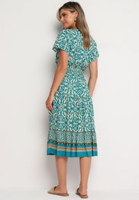 Born2be - Miętowa Bawełniana Sukienka z Dekoltem w Serek Zapinana na Guziki z Gumką w Pasie Kelea. Okazja: na co dzień. Typ kołnierza: dekolt w serek. Kolor: miętowy. Materiał: bawełna. Typ sukienki: proste. Styl: wizytowy, klasyczny, casual, elegancki #7