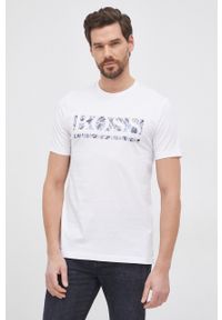 BOSS - Boss T-shirt bawełniany Athleisure kolor biały z nadrukiem. Okazja: na co dzień. Kolor: biały. Materiał: bawełna. Wzór: nadruk. Styl: casual