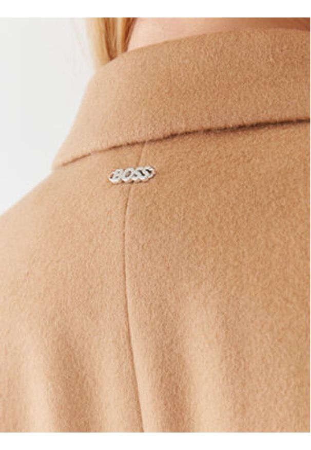 BOSS - Boss Płaszcz wełniany Catara 50501019 Beżowy Slim Fit. Kolor: beżowy. Materiał: wełna