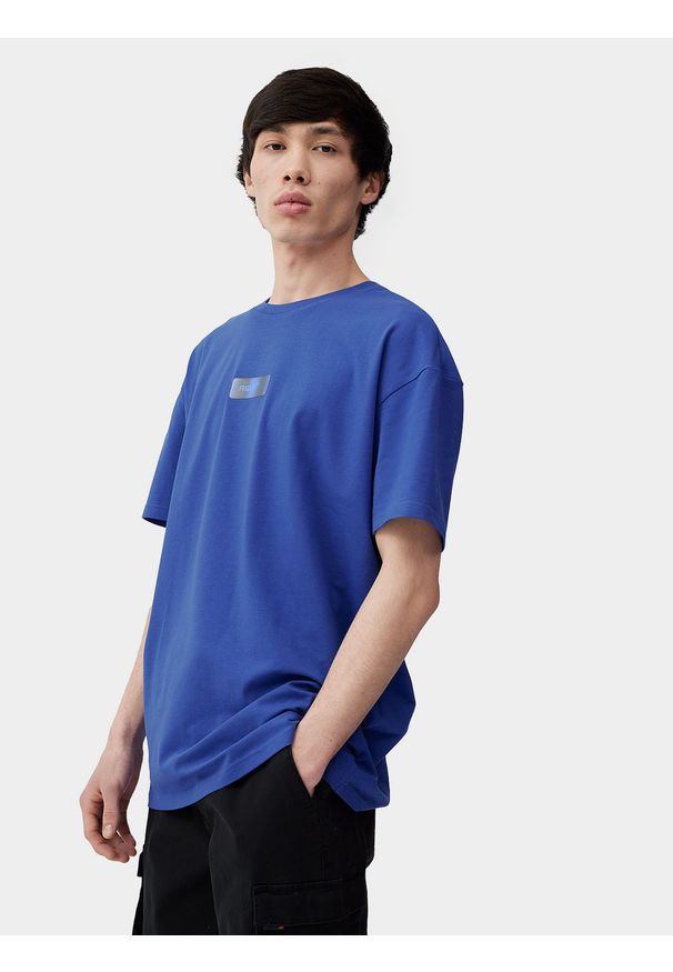 4f - T-shirt oversize gładki męski. Kolor: niebieski. Materiał: bawełna, dzianina. Wzór: gładki
