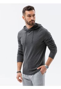 Ombre Clothing - Sweter męski z kapturem - szary melanż V1 E187 - XL. Typ kołnierza: kaptur. Kolor: szary. Materiał: nylon, bawełna. Wzór: melanż
