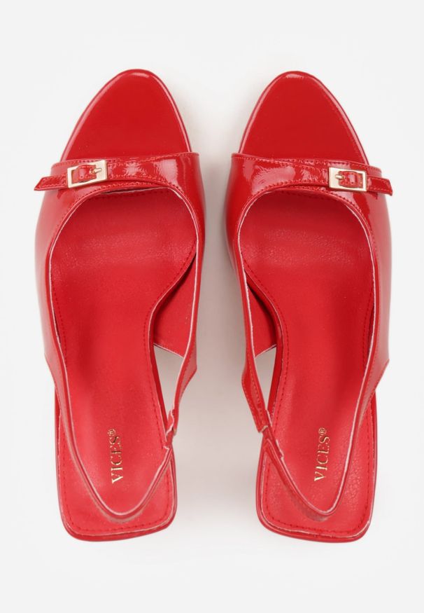 Renee - Czerwone Sandały Lakierowane VICES na Szpilce Slingback z Metaliczną Klamrą Harmonia. Zapięcie: klamry. Kolor: czerwony. Materiał: lakier. Obcas: na szpilce. Styl: glamour, elegancki
