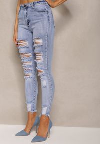 Renee - Niebieskie Spodnie Typu Skinny High Waist z Przetarciami Liagena. Okazja: na co dzień. Stan: podwyższony. Kolor: niebieski. Długość: długie. Styl: casual, elegancki #5