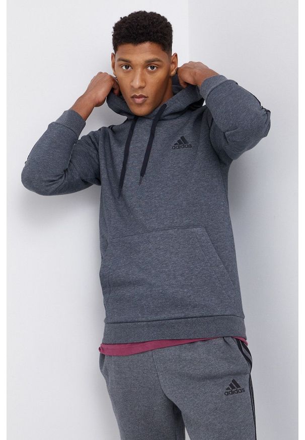 Adidas - adidas - Bluza. Kolor: szary. Materiał: bawełna, materiał. Wzór: aplikacja