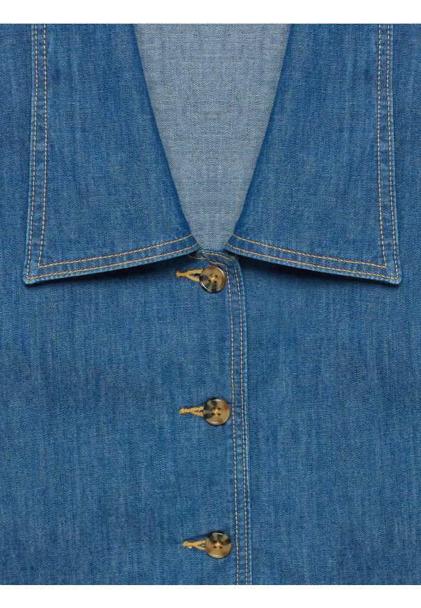 Big-Star - Bluzka damska jeansowa z ozdobnym kołnierzem niebieska Jones 416. Kolor: niebieski. Materiał: jeans. Długość: krótkie. Styl: elegancki