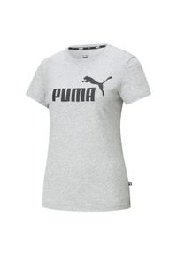 Puma - Damska koszulka z logo Essentials PUMA Light Gray Heather. Kolor: wielokolorowy, czarny, szary