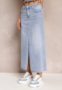 Renee - Jasnoniebieska Spódnica Maxi z Rozcięciem z Jeansu Vonuline. Stan: podwyższony. Kolor: niebieski. Materiał: jeans. Styl: elegancki, sportowy #2