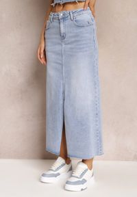 Renee - Jasnoniebieska Spódnica Maxi z Rozcięciem z Jeansu Vonuline. Stan: podwyższony. Kolor: niebieski. Materiał: jeans. Styl: elegancki, sportowy