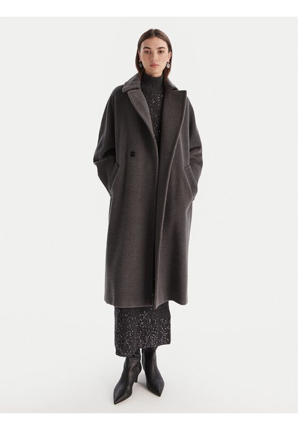 Marella Płaszcz wełniany English 2523016142 Szary Regular Fit. Kolor: szary. Materiał: wełna