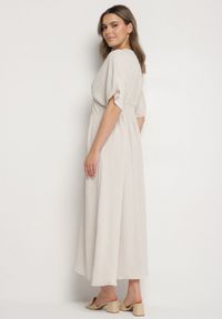 Born2be - Jasnobeżowa Sukienka z Bawełną i Górą w Stylu Nietoperza Filenia. Okazja: na co dzień. Kolor: beżowy. Materiał: bawełna. Styl: casual #4