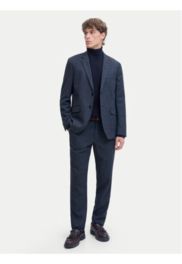 Jack & Jones Golf Milano 12285093 Granatowy Relaxed Fit. Typ kołnierza: golf. Kolor: niebieski. Materiał: bawełna