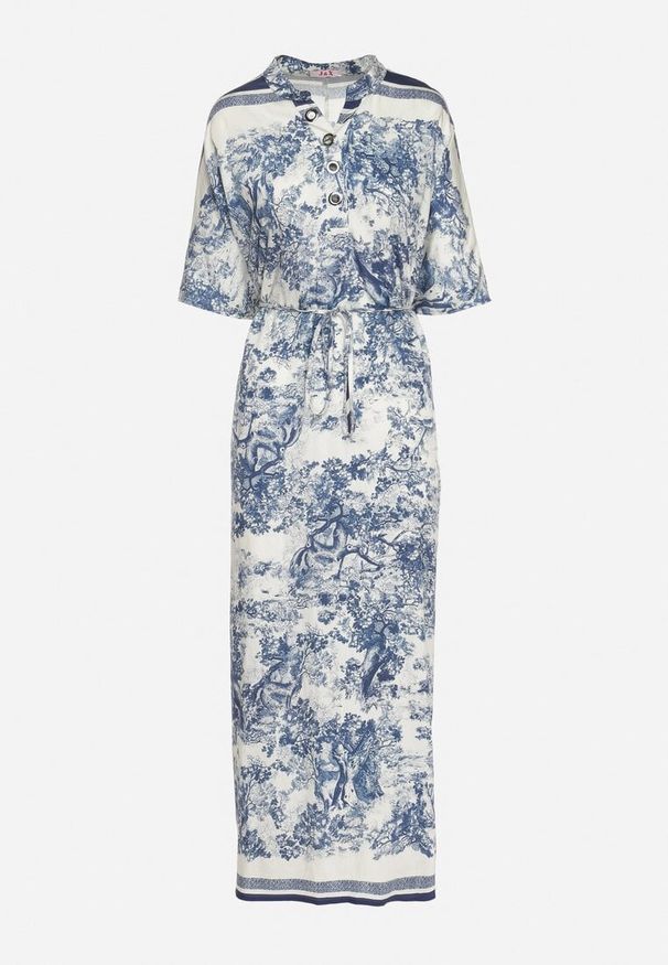 Born2be - Niebieska Sukienka Typu Oversize z Wiskozą w Abstrakcyjny Wzór Lunalessa. Okazja: na co dzień. Kolor: niebieski. Materiał: wiskoza. Typ sukienki: oversize. Styl: klasyczny, casual, elegancki