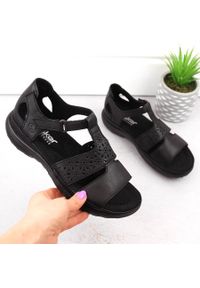 Skórzane komfortowe sandały damskie na rzep czarne Rieker 64865-01. Zapięcie: rzepy. Kolor: czarny. Materiał: skóra #7