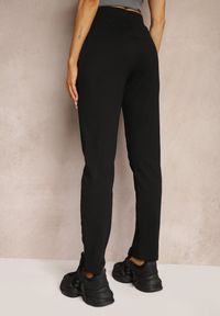 Renee - Czarne Dresowe Spodnie z Gumką w Pasie High Waist z Cyrkoniami Bravur. Stan: podwyższony. Kolor: czarny. Materiał: dresówka #4
