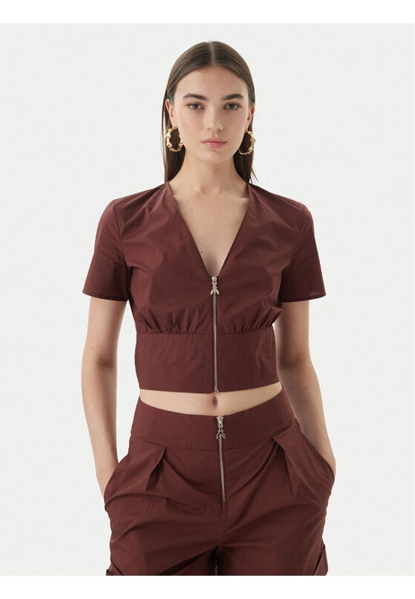 Patrizia Pepe Bluzka 2C1672/A9B9-B887 Brązowy ciemny Regular Fit. Kolor: brązowy. Materiał: bawełna