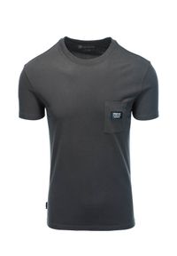 Ombre Clothing - T-shirt męski bawełniany z kieszonką - grafitowy V11 S1743 - XL. Kolor: szary. Materiał: bawełna. Długość rękawa: krótki rękaw. Długość: krótkie. Wzór: aplikacja. Styl: klasyczny #5