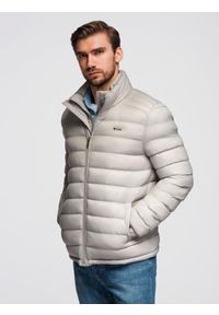 Ombre Clothing - Pikowana męska kurtka z dwoma zapięciami - jasnoszara V2 - Rozmiar: XL. Okazja: na co dzień. Kolor: szary. Materiał: nylon, tkanina, poliester, materiał. Wzór: gładki, aplikacja. Styl: klasyczny, casual, elegancki #6