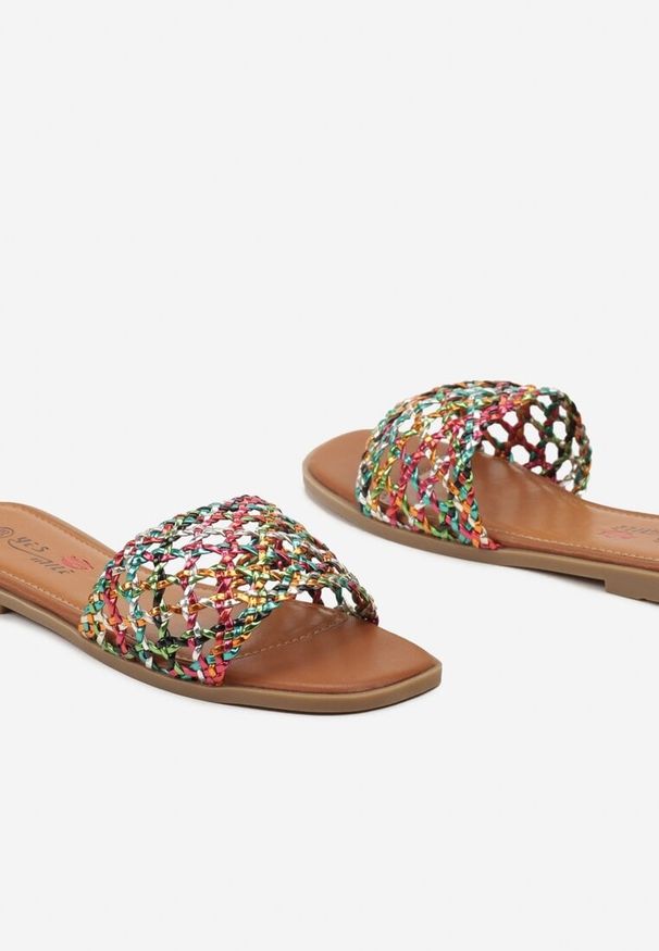 Born2be - Niebiesko-Różowe Płaskie Klapki z Szerokim Plecionym Paskiem Laviala. Kolor: niebieski. Sezon: lato