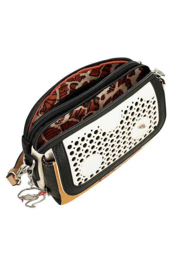 Biało-Pomarańczowa Torebka Damska Anekke Edycja Limitowana. Kolor: biały. Wzór: nadruk. Dodatki: z breloczkiem. Styl: casual, elegancki. Rodzaj torebki: na ramię