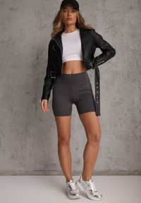Renee - Ciemnoszare Szorty Kolarki High Waist Marerila. Okazja: na co dzień. Stan: podwyższony. Kolor: szary. Długość: krótkie. Styl: sportowy, casual #6