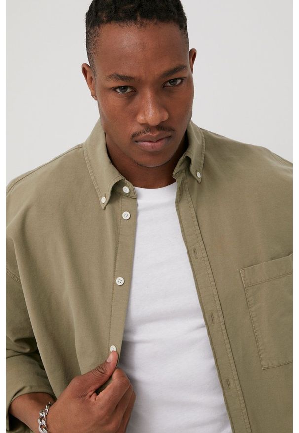 Dr. Denim koszula bawełniana męska kolor zielony regular z kołnierzykiem button-down. Typ kołnierza: button down. Kolor: zielony. Materiał: denim, bawełna