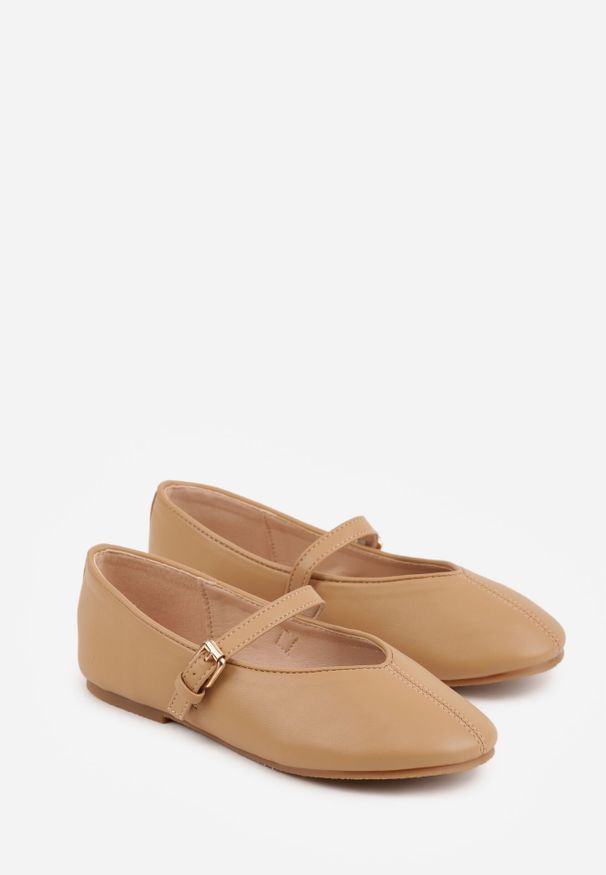 Born2be - Brązowe Balerinki z Paskiem na Sprzączkę Bragia. Okazja: na co dzień. Zapięcie: pasek. Kolor: brązowy. Materiał: jeans, materiał. Styl: casual