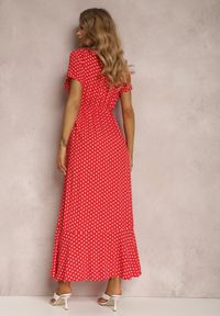 Renee - Czerwona Sukienka Boliphise. Kolor: czerwony. Materiał: tkanina. Długość rękawa: krótki rękaw. Wzór: kropki. Typ sukienki: kopertowe. Styl: klasyczny