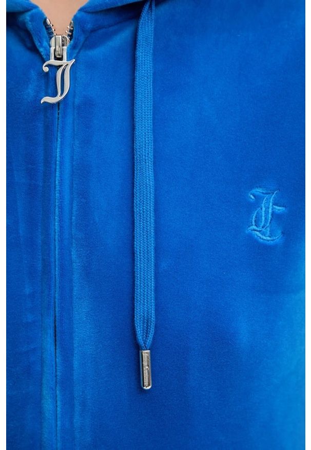 Juicy Couture - JUICY COUTURE Chabrowa bluza damska Robertson Hoodie, Rozmiar L. Okazja: na co dzień. Kolor: niebieski. Materiał: materiał. Styl: casual, klasyczny
