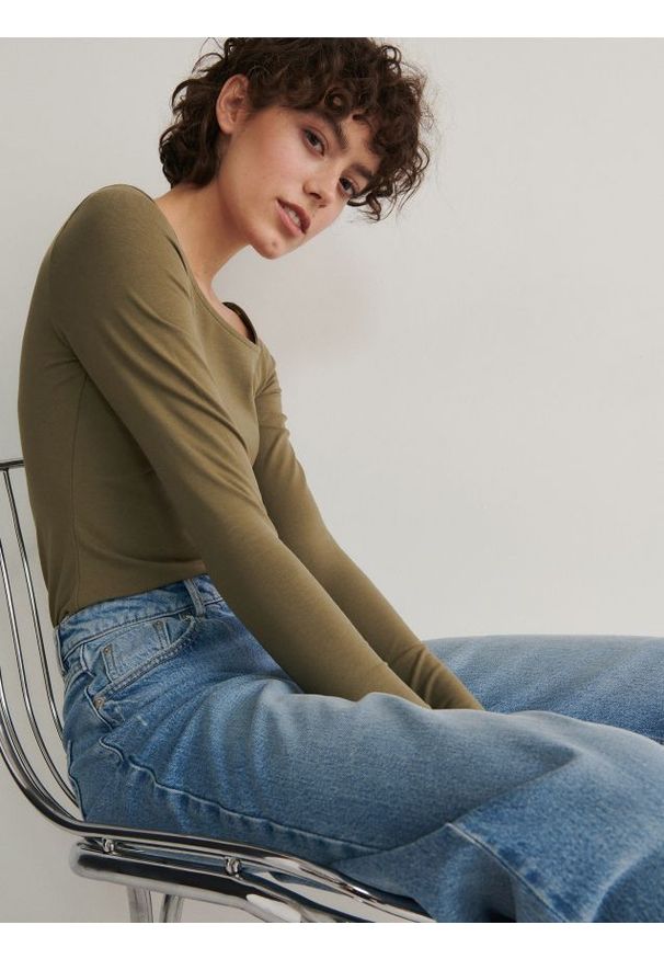 Reserved - Body longsleeve - zielony. Kolor: zielony. Materiał: bawełna, dzianina. Długość rękawa: długi rękaw